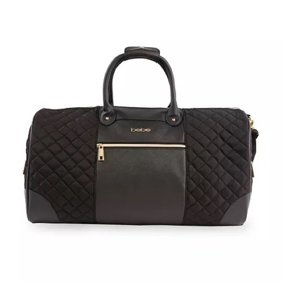 BEBE 22” Weekender Duffle Bag, travel bag black Elegant tones of black and gold